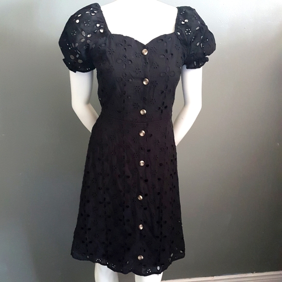 Monteau Dresses & Skirts - Monteau Black Eyelet Puff Sleeve Mini Dress